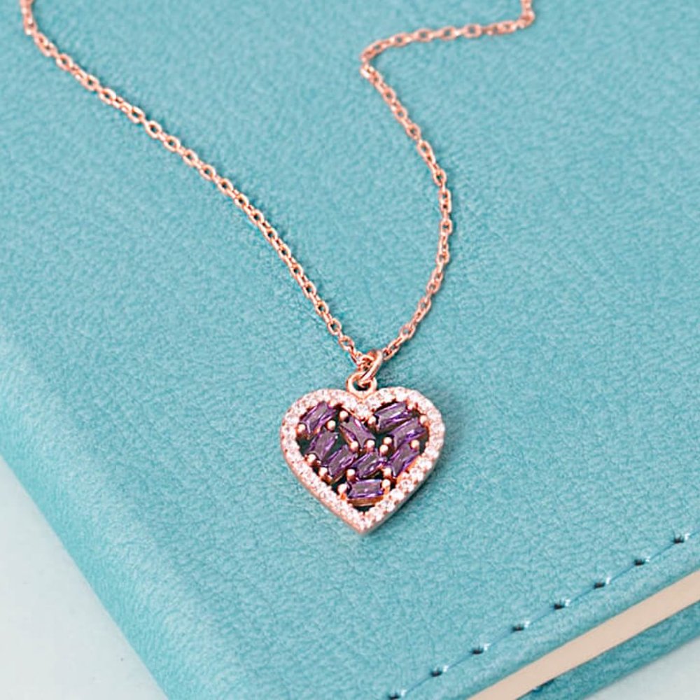 Amethyst Crystal Heart Necklace, Infinity Love Heart Pendant Necklace